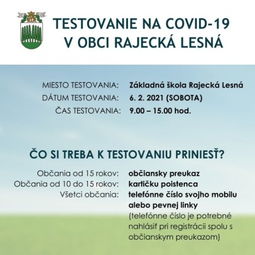 Testovanie obyvateľov Rajecká Lesná 6.2.2021